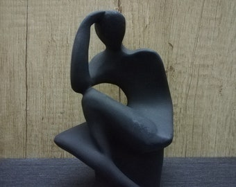 Cycladic Idol "The Thinker" Sculpture: Handmade Alabaster Statue