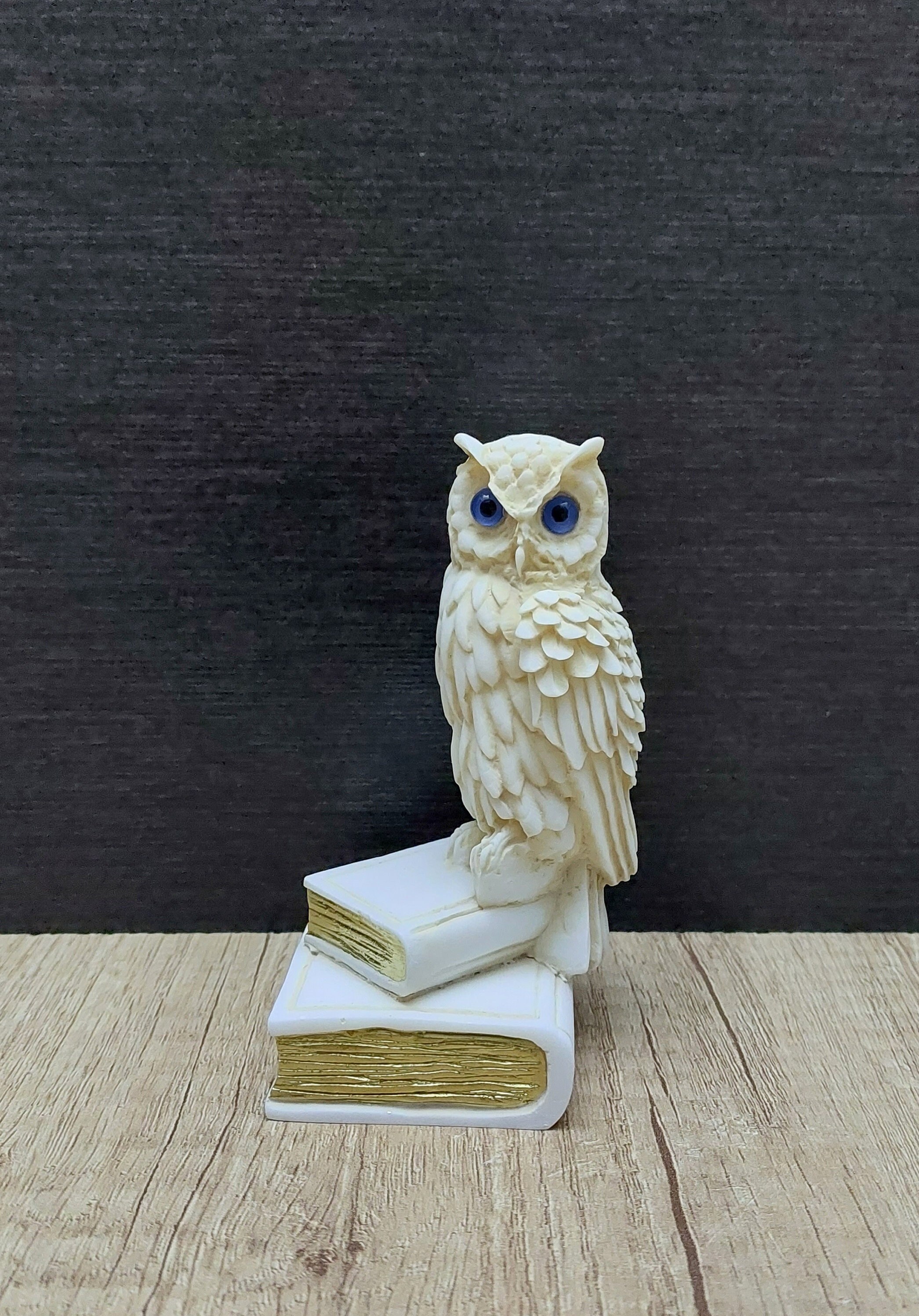 Owl on a Book - Athena Goddess Symbol of Wisdom 12cm-4.72in Alabaster Handmade Sculpture White Marbl