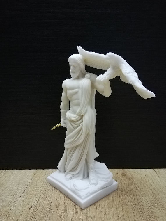 ゼウスと鷲のアラバスター彫刻 - 古代ギリシャの神の像（7.67インチ