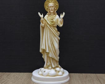 Jesus Christ Statue: Handmade Cast Alabaster & White Marble Sculpture 8.66in
