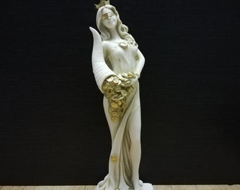 Handmade Alabaster Fortuna Statue: Greek Goddess of Wealth (11.41in)