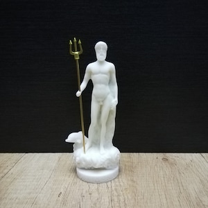Poseidon - God of The Sea Greek Olympian God Alabaster Handmade Sculpture 16cm-6.3in White Marble  Free Shipping - Free Tracking Number
