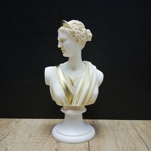 Artemis Bust Head Ancient Greek Roman Goddess Diana 22cm - 8.66in Alabaster Handmade-Handpainted Statue Free Shipping - Free Tracking Number