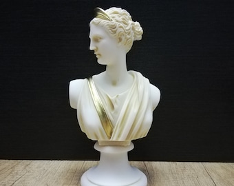 Artemis Bust Head Ancient Greek Roman Goddess Diana 22cm - 8.66in Alabaster Handmade-Handpainted Statue Free Shipping - Free Tracking Number