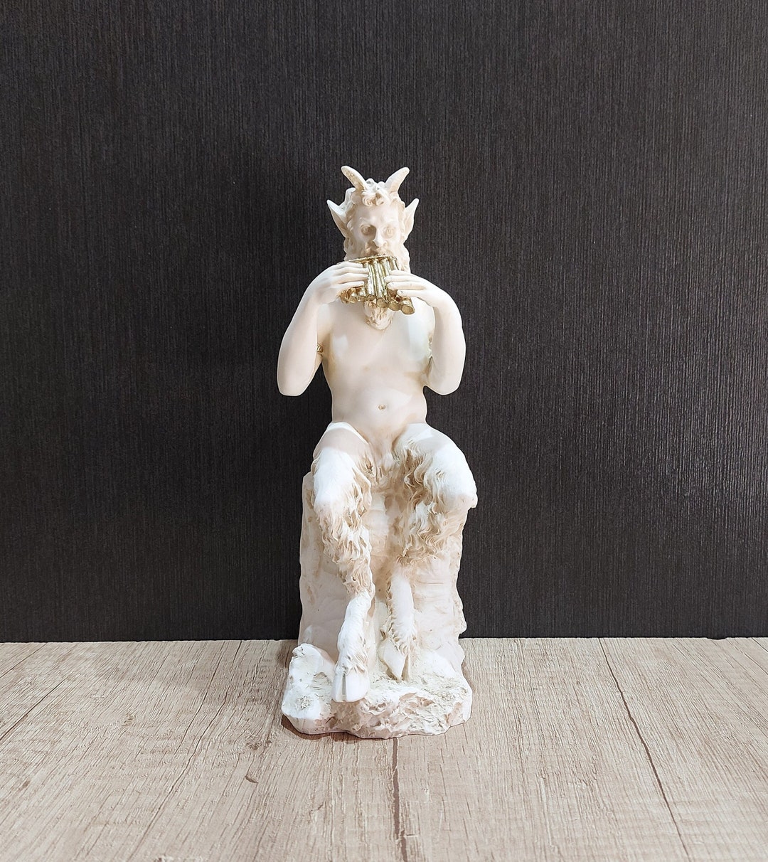 Handmade Alabaster Satyr Statue: Pan Faun Playing Flute - Etsy