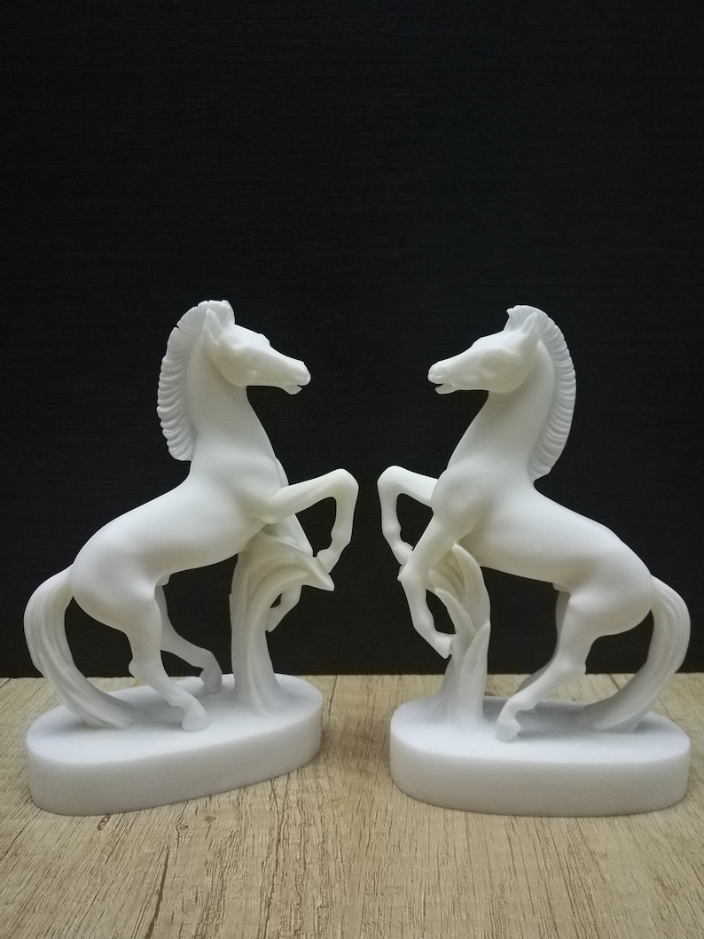 Horse Decor Right /& Left Side Marble and Alabaster Beautiful Handmade Greek Sculpture 15.5cm-6.10in Free Shipping Free Tracking Number