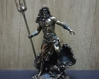 Bronze Farbe Poseidon Statue - Griechische olympische Gott Skulptur (26 cm)