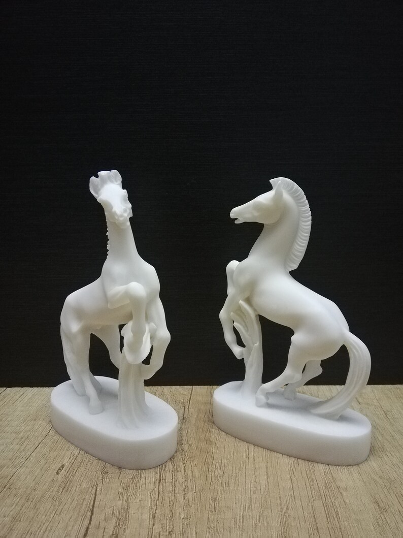Horse Decor Right /& Left Side Marble and Alabaster Beautiful Handmade Greek Sculpture 15.5cm-6.10in Free Shipping Free Tracking Number