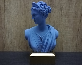 Statua di Artemide fatta a mano: dea greca della caccia, alabastro blu