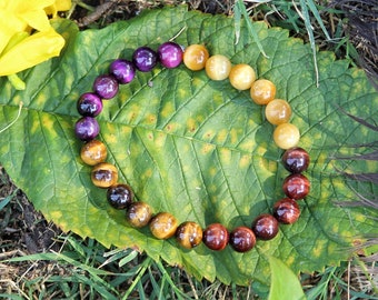 Multi Color Tiger Eye Bracelet Golden Red Pink Bead Best Gift For Her 7 To 8 Inch 8 mm