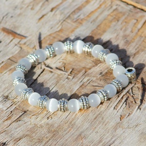 Natural White Selenite smooth round Stretchable Bracelet Size 8 MM Approx. Active Restock requests: Healing gemstone Bracelet