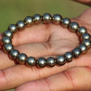Golden Hematite Bracelet: 8mm Beaded Gemstone Stretch Bracelet