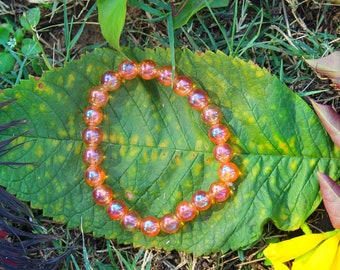 Orange Aura Quartz Genuine Bracelet ~ 7 To 8 Inches ~ 8mm Round Beads