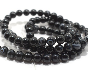 Cuentas de ágata negra Sulemani Hakik: redondas de 8 mm, hebra de 38 cm (15 pulgadas).