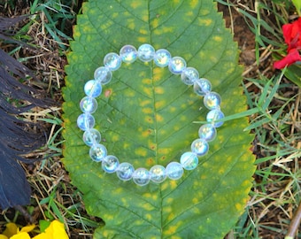 Armband engel aurakwarts: regenboog edelsteen kristalgenezing, 8 mm rond