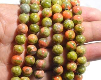 Natural Unakite Beads Round  8mm Green Gemstone 15." Strand