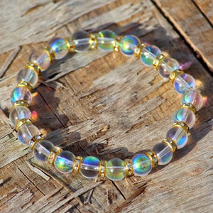 Angel Aura Quartz Bracelet: Rainbow Gemstone, Healing Crystal, Boho Jewelry