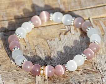 Natural White Selenite smooth round Stretchable Bracelet Size 8 MM Approx.Malti Bracelet Haling