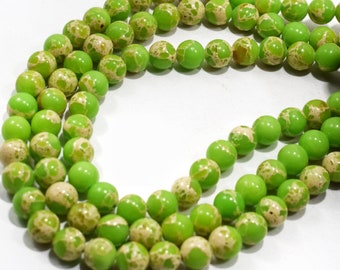 Yellow Green Sea Sediment Imperial Jasper Gemstone AA 8mm Round Loose Beads