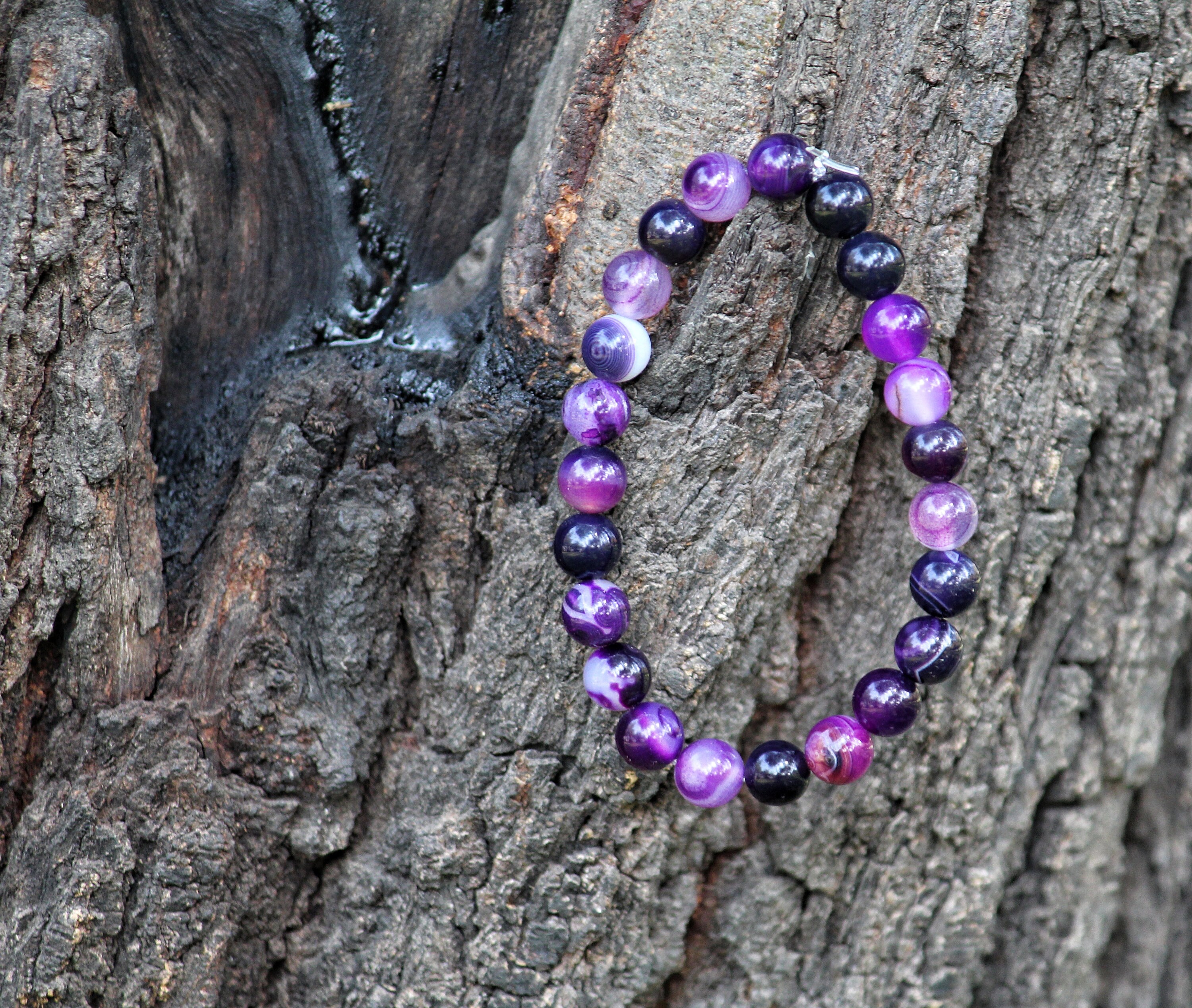 Bracciale In Almandino E Alessandrite Naturale – Perle Viola 14mm – 8 Pollici AAA