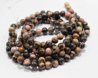 Cuentas de rodonita: matriz natural rosa y negra, redondas de 8 mm, tira de 38 cm