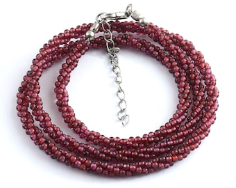 Natural Red Garnet Beaded Necklace  Rhodolite Garnet Bead Necklace. Red Beads Women Necklace