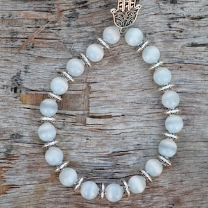 Natural White Selenite smooth round Stretchable Bracelet Size 8 MM Approx. Active Restock requests: Healing gemstone Bracelet