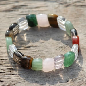 Multi Edelstein Quadrat Perlenarmband: Heilender Chakra Schmuck