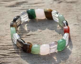 Multi Gemstone Square Bead Bracelet: Healing Chakra Jewelry
