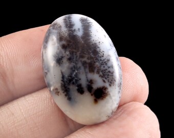 Natural Dendrite Gemstone Lot: Black & White Oval Cabochons