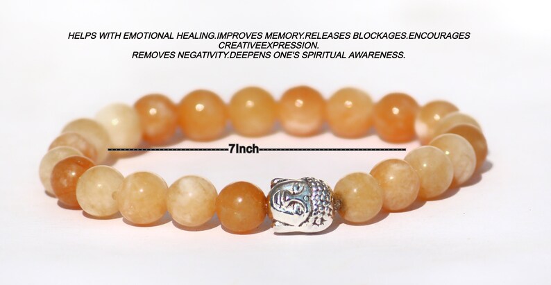 Puede incluir: Un brazalete de piedras naranjas de 17,8 cm con un dije de Buda de plata. Ayuda con la curaci&oacute;n emocional. Mejora la memoria. Libera bloqueos. Fomenta la expresi&oacute;n creativa. Elimina la negatividad. Profundiza la conciencia espiritual.