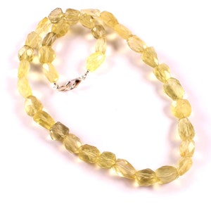 Amazing ! Lemon Quartz Gemstone Faceted Beaded  Necklace.Shape Feceted Tumble size 9-12MM Approx.Amazing Necklace.