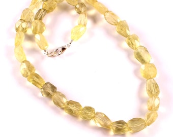 Lemon Quartz Beaded Necklace: Faceted Tumble Gemstone, 16-18 Inch