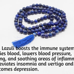 Lapis Lazuli Mala Necklace: 8MM, 108 Beads, Yoga Japa Mala