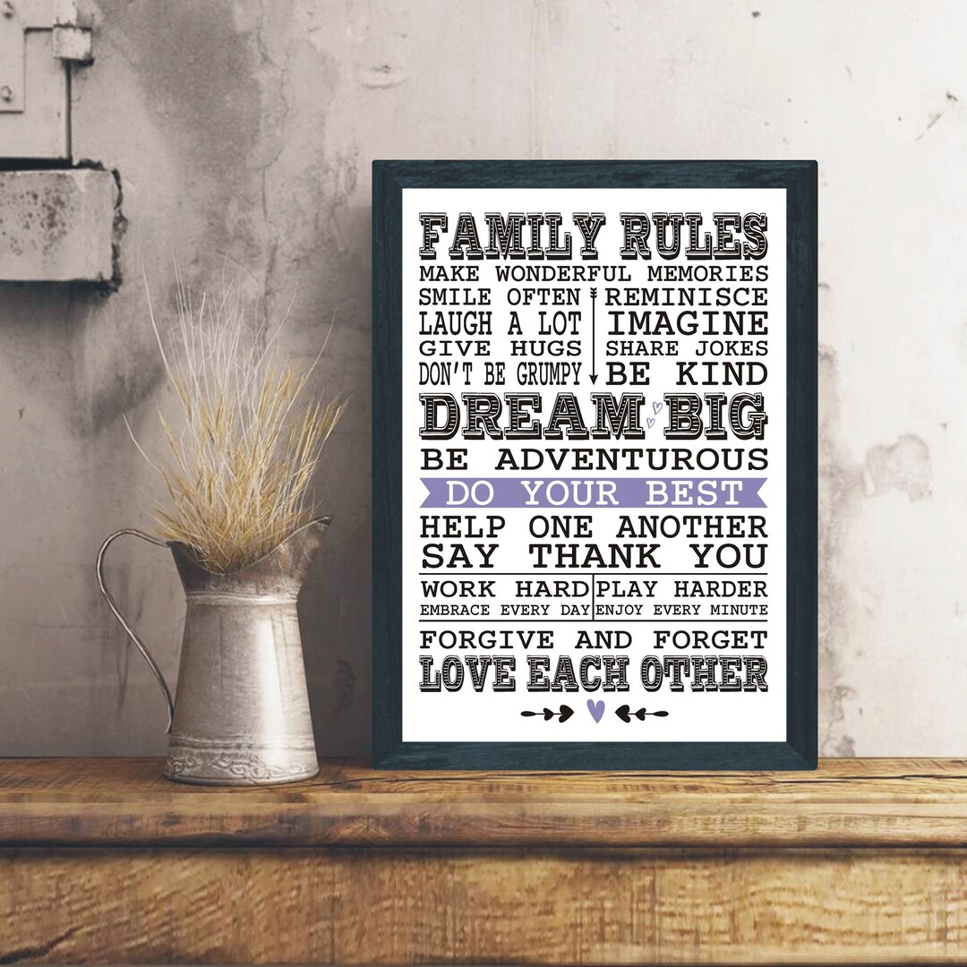 Family Rules Wall Art, Print, Custom Print, Home Decor, A4/A3 Etsy UK