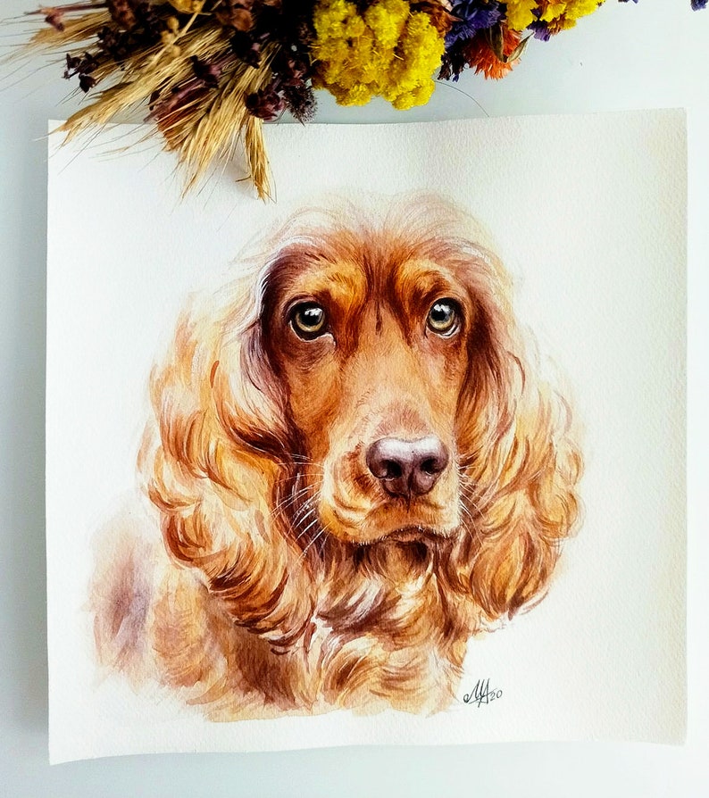 Pet parent gift Custom dog painting from photo Watercolor Cocker Spaniel portrait