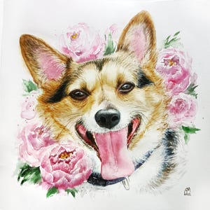 Ritratto individuale di corgi - Corgi originale cartone animato con foto - Acvarelьный commemorativo dei cartoni animati