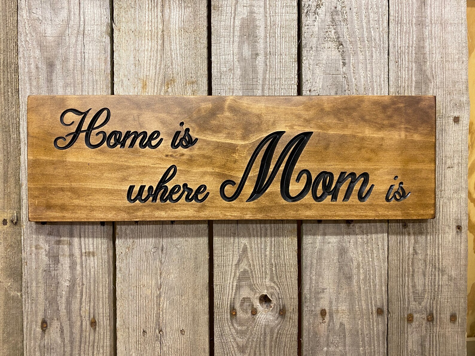 Home is Where Mom Is Wood Sign Decor Mothers Day Mom Sign Etsy