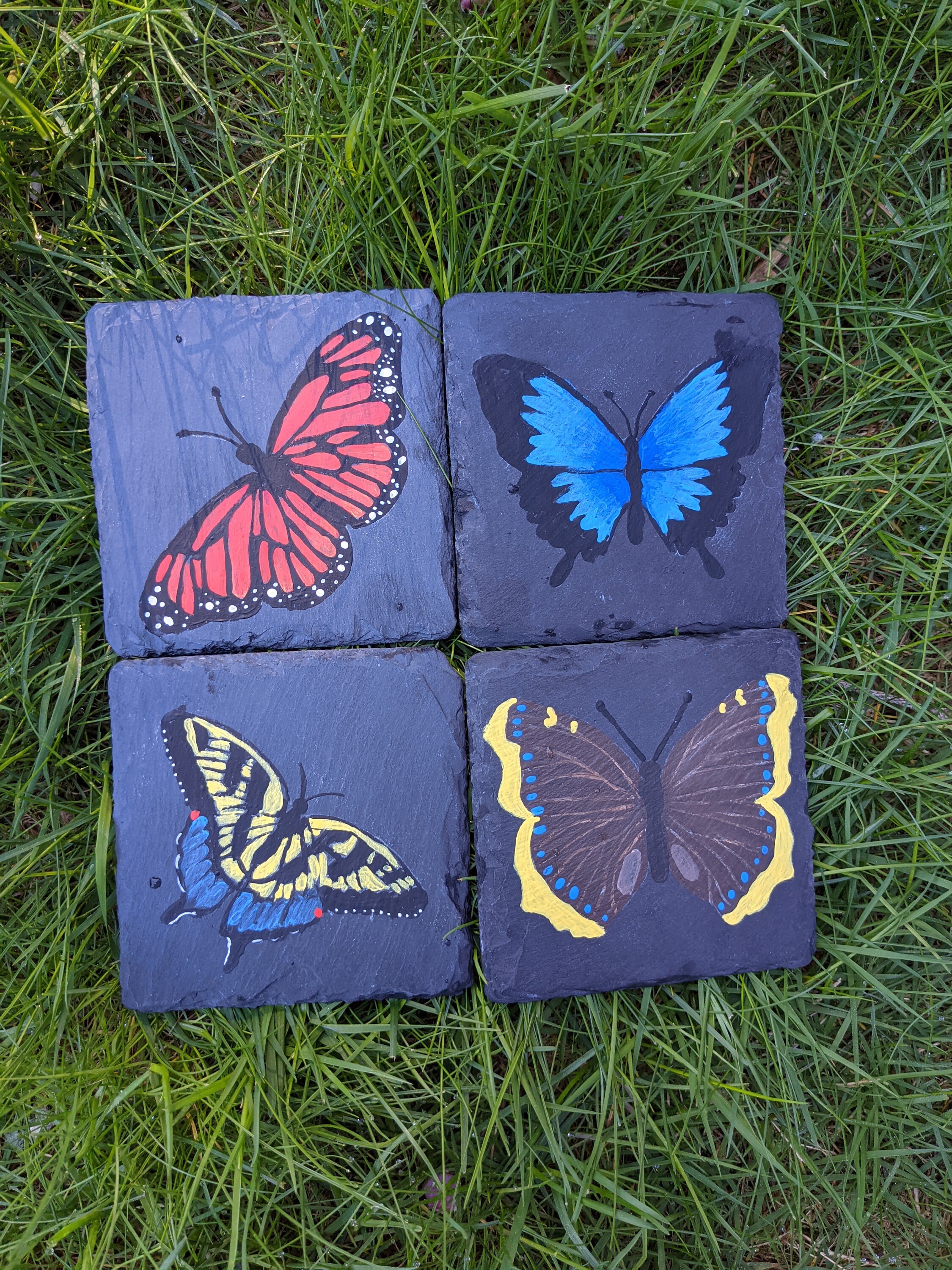 Hand Painted Slate Coaster Set Etsy