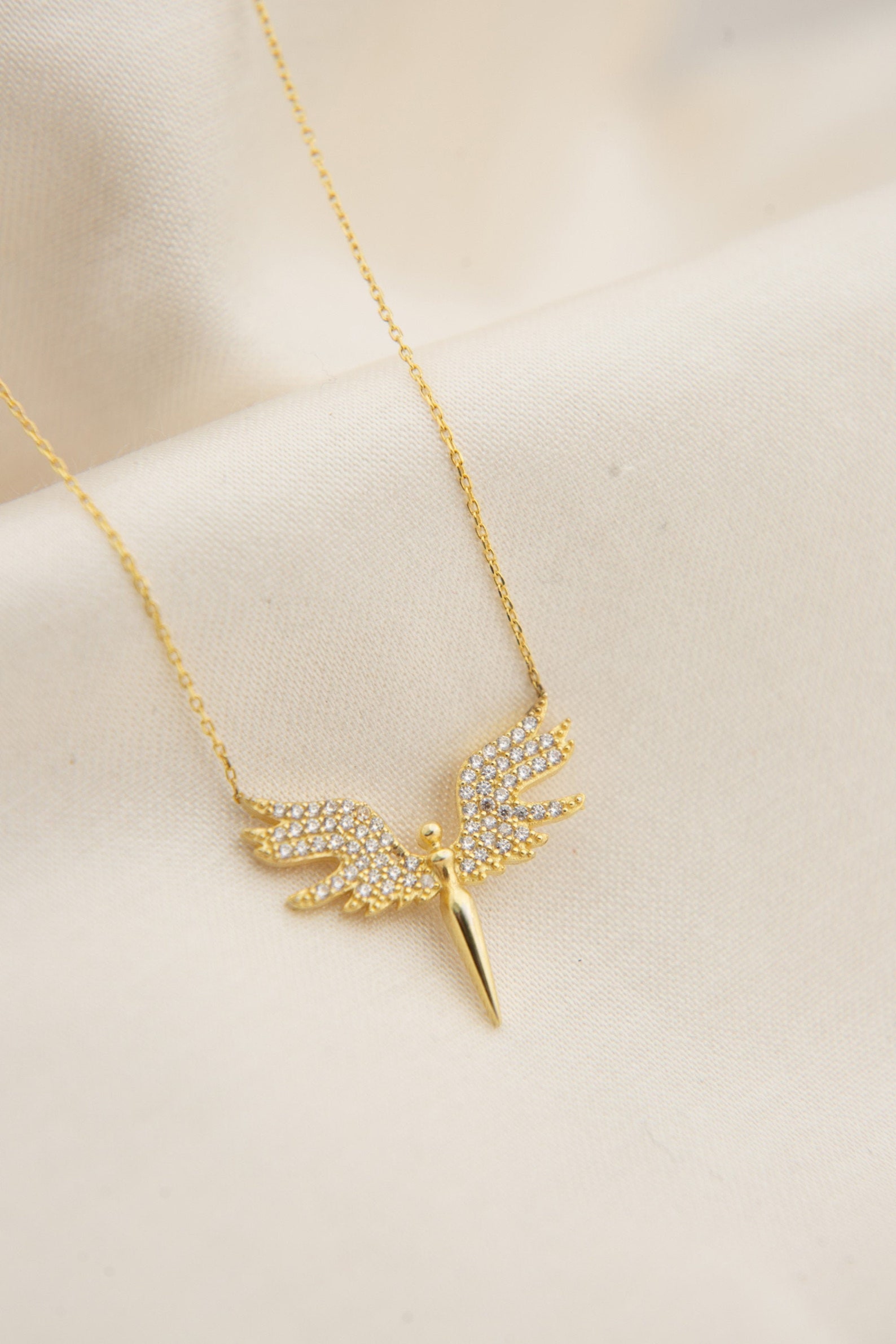 Gold Angel Necklaces For Women Zircon Stones Sterling Etsy