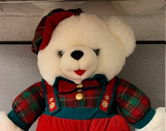 Vintage 1995 Kmart CHRISTMAS TEDDY Girl  Red Green White Plush Stuffed Bear 90s 