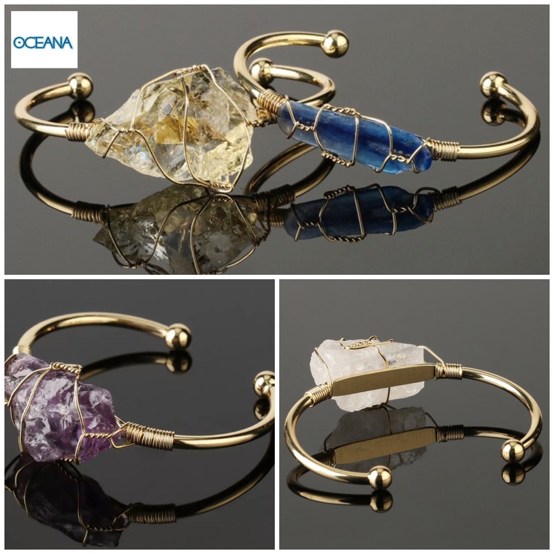 Wire wrapped crystal cuff bangle Protection and guidance bracelet