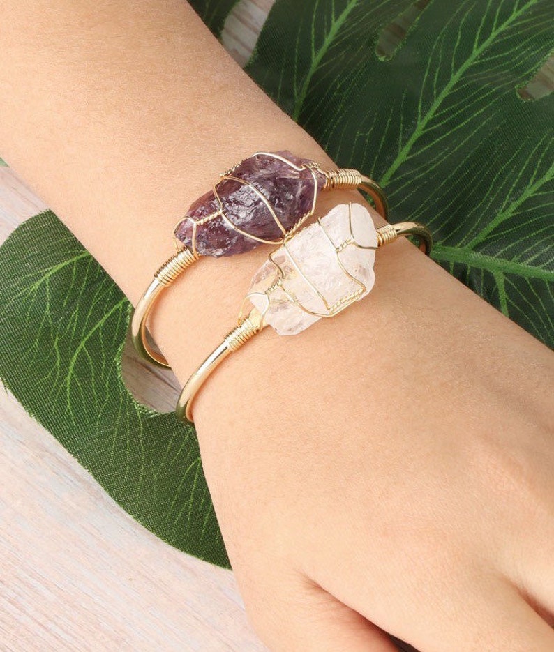 Wire wrapped crystal cuff bangle Protection and guidance bracelet