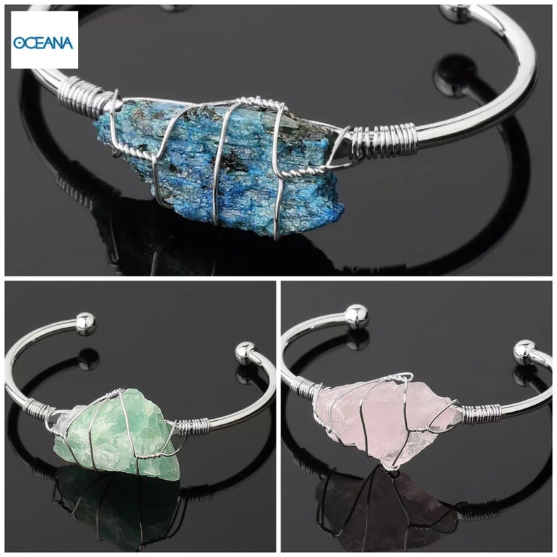 Wire wrapped crystal cuff bangle Protection and guidance bracelet