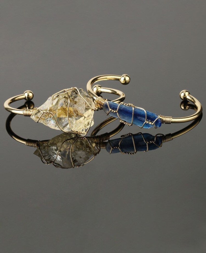 Wire wrapped crystal cuff bangle Protection and guidance bracelet