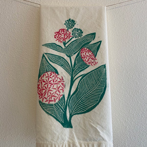 Hand Block Printed Milkweed Tea Towel
