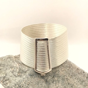 Sterling Silver Wide Bangle for Women, Womens Silver Woven Armband, Solid Silver Jewelry for Her, Unique Extra Wide Bracelet, Christmas Gift