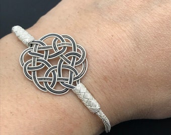 Celtic Sun Knot Silver Wire Wrapped Hand Woven Authentic Two Toned Bracelet Gift For Her Unique Gift for Her Silver Bracelet