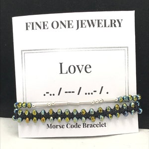 Silver Morse Code Bracelet, Morse Beaded Bracelet, Green Beaded Morse Bracelet, Bracelet Beaded Morse, Morse Beaded Bracelet, Morse Code
