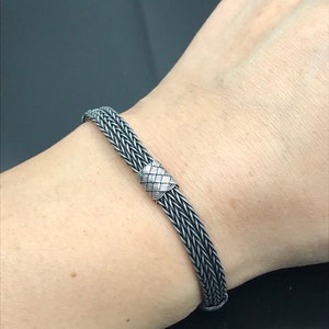 Braided Sterling Silver Bracelet, Mens Oxidized Bracelet, Woven Silver Bracelet for Men, Unisex Jewelry Bracelet, Silver Bracelet for Him
